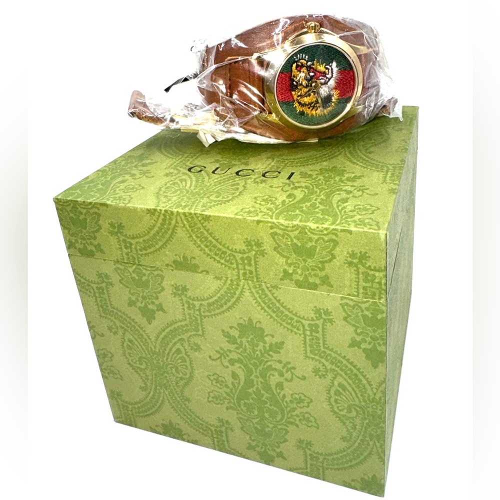 GUCCI Stainless Steel Calfskin 38mm Le Marché Des Merveilles Tiger Quartz Watch - Picture 4 of 4